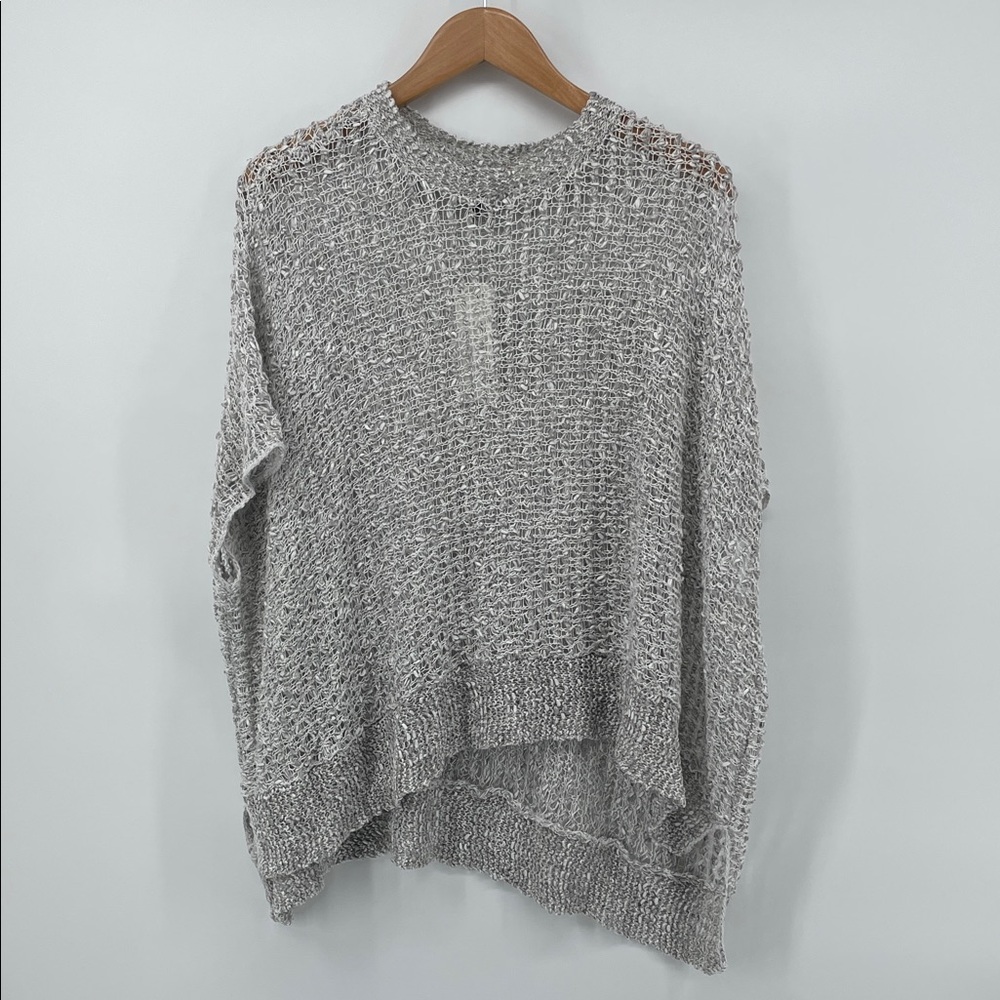 Eileen Fisher Printed Organic Cotton Linen Tape Sweater in Light Gray L/XL A15